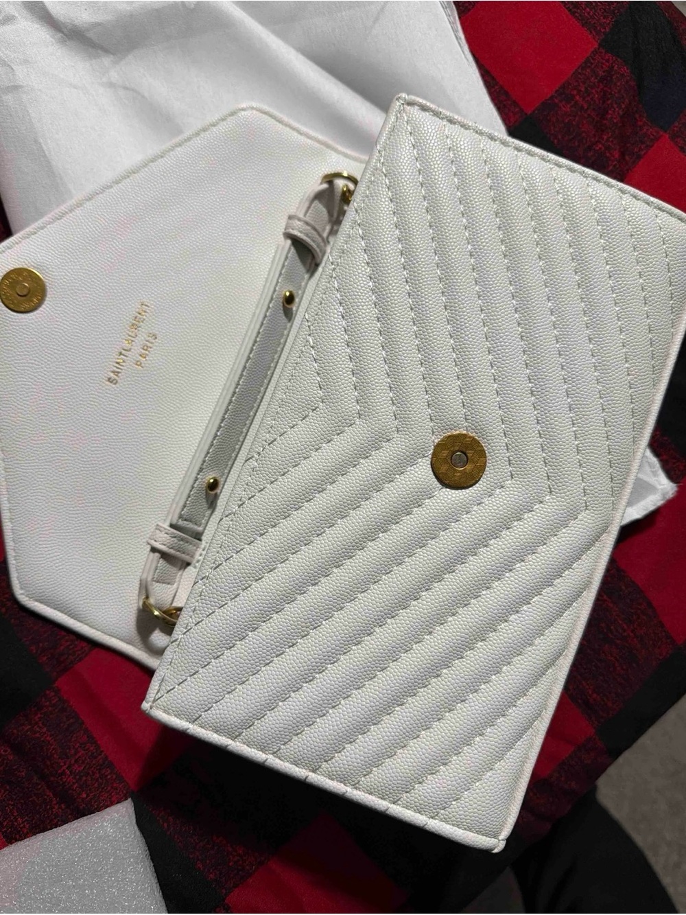 Saint Laurent White Quilted Envelope Clutch with Gold YSL Monogram - Picture 2 of 3